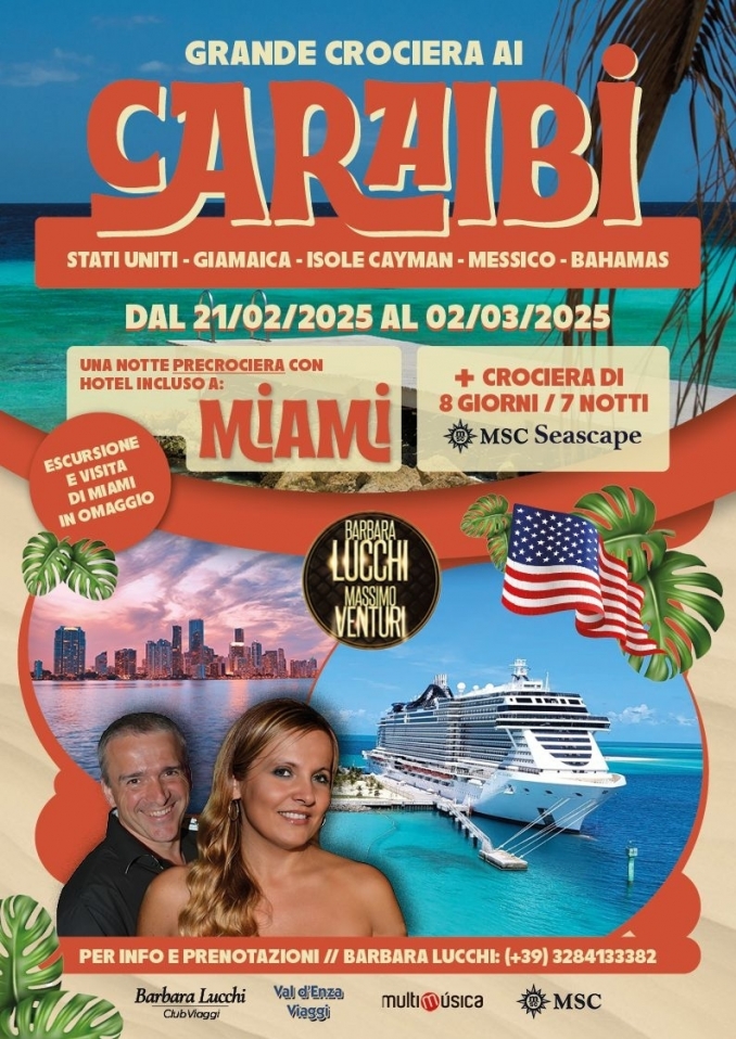 CROCIERA CARAIBI PIU' NOTTE A MIAMI 21-02-2025 - 02-03-2025 - BARBARALUCCHI-MASSIMOVENTURI